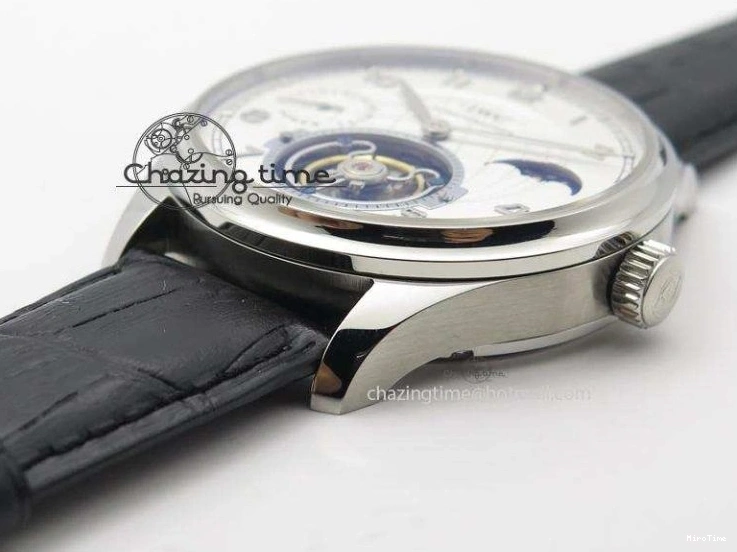 MIROTIME 0225 UrbanStyle Portuguese Tourbillon Power Reserve Moonphase SS White Dial On Black Leather Strap 7318